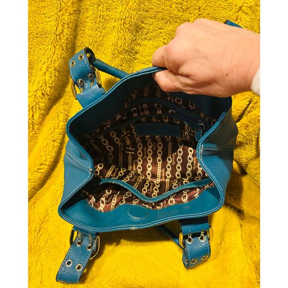 Tignanello Handbag Purse Steel Blue Pebbled Leather Double Handles Small Bag - Picture 5 of 11